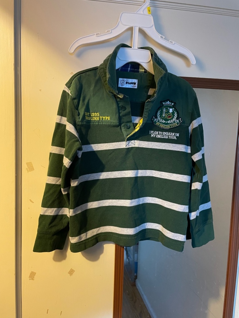 Kids Green & White Striped Rugby Shirt